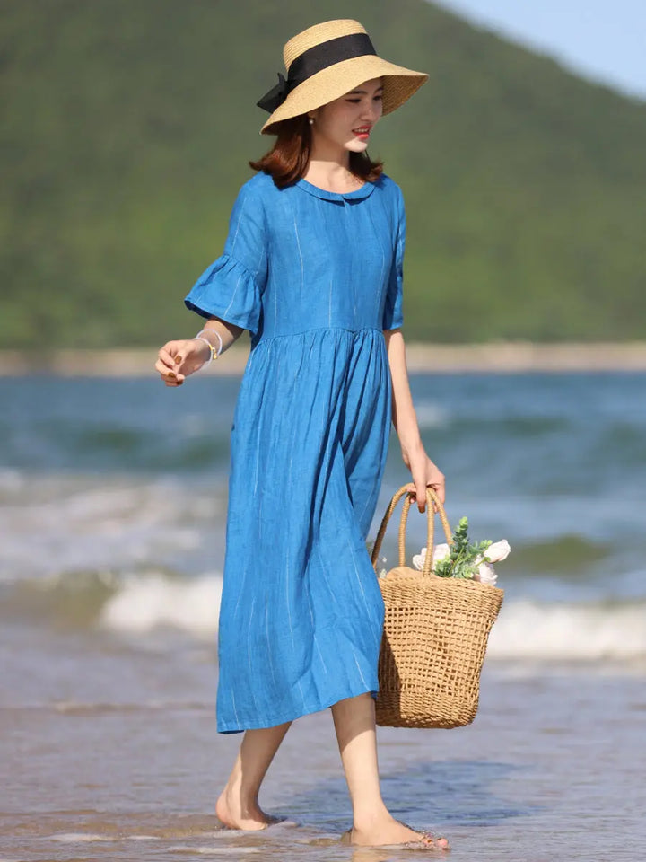 Blue Linen Long Dress