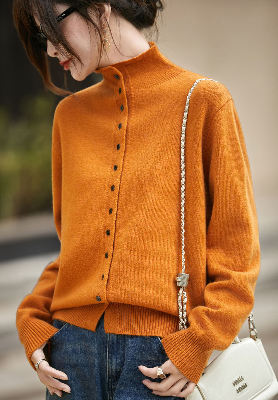 Soft and Warm Wool Button-Up Knit Sweater