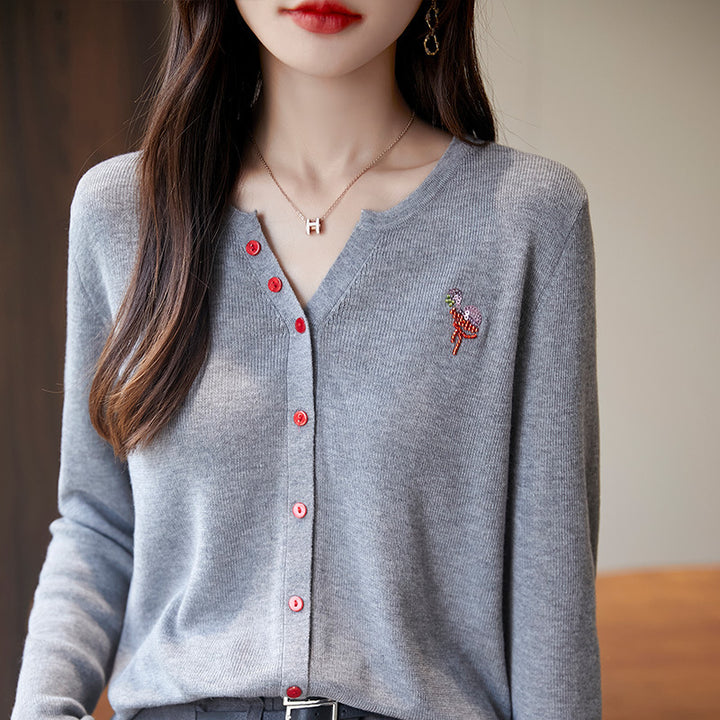 Women's Warm Wool Button-Down V-Neck Knit Cardigan
