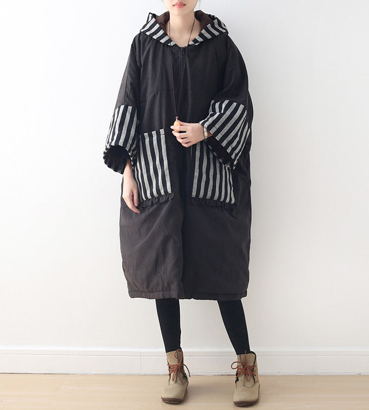 Vintage Zip-Up Cotton Hooded Coat with Long Sleeves and Padding