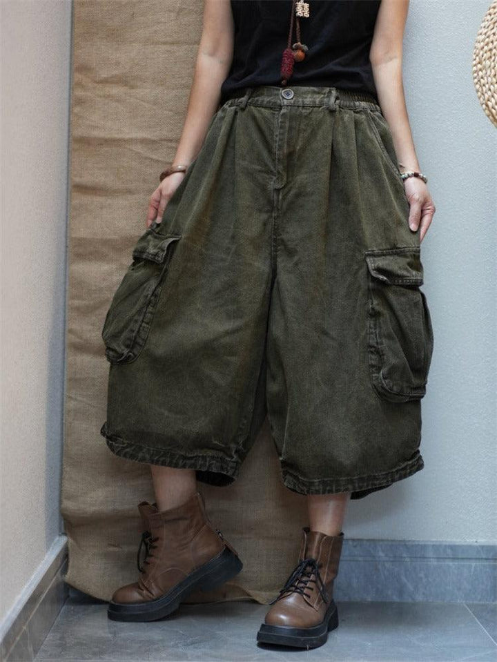 Stylish large pockets loose casual overalls retro Stir-Fried Color jeans, perfect for summer and versatile outfits.