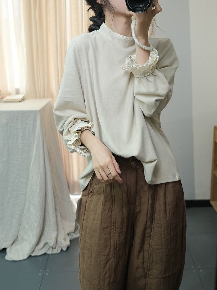 Fall Cropped Cotton Long Sleeve Pullover For Women