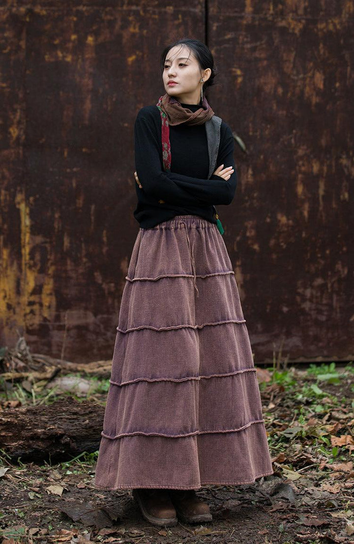 Retro Long Wool A-line Maxi Skirt with Pockets for Women-Women's Skirts-Thebesttailor-Thebesttailor