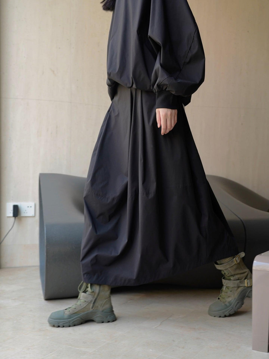 Elastic waist skirt with loose silhouette A-line skirt with pockets Thebesttailor