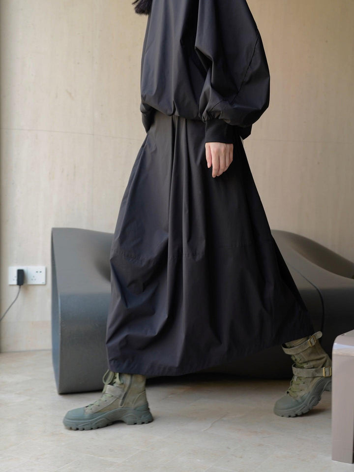 Elastic waist skirt with loose silhouette A-line skirt with pockets Thebesttailor