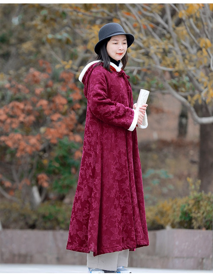 Chinese Style Winter Coat hooded cape coat womens