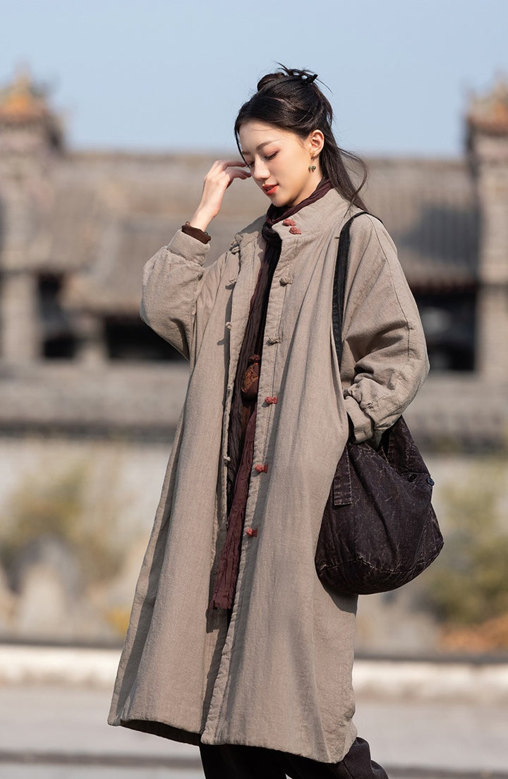 Women's Winter Christmas Linen Quilted Midi Coat