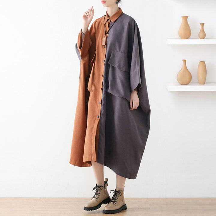 Cotton Patterned Loose Fit Oversized Shirt Dress