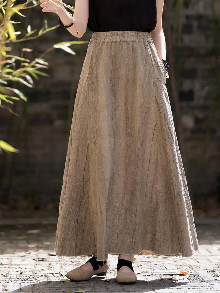Swing Skirt Linen Maxi Skirt with Retro Pleats and Pockets-Women's Skirts-Thebesttailor-Thebesttailor