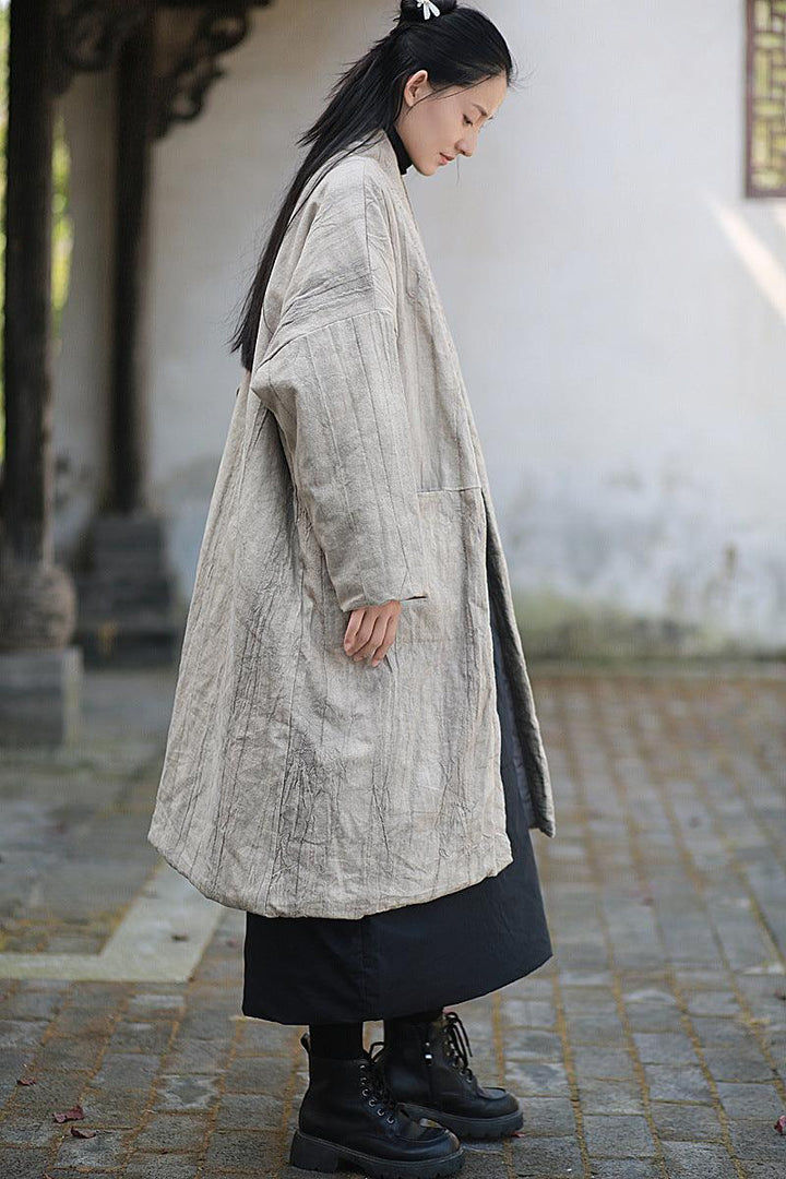 Ladies’ Retro Tie-Dye Quilted Ramie Coat with Long Sleeves-Women's coat-Thebesttailor-Thebesttailor
