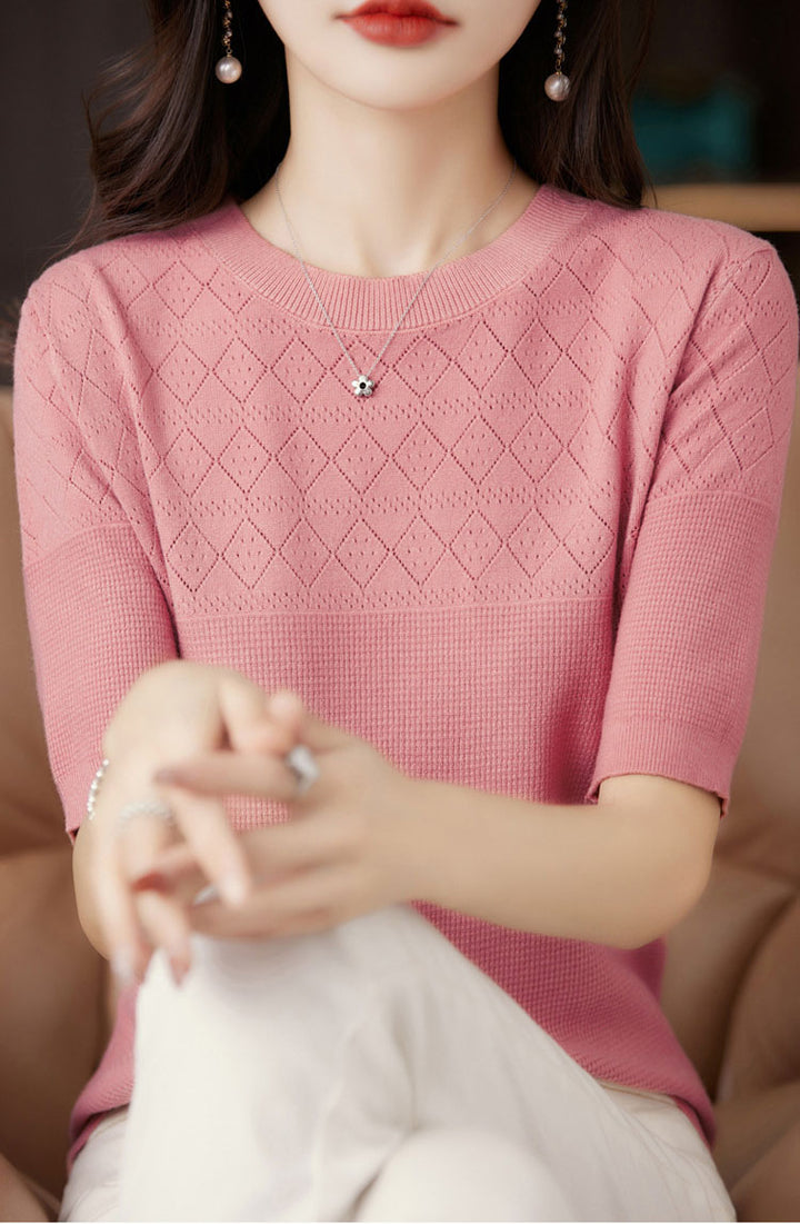 Women's Round Neck Short Sleeve Knit Top