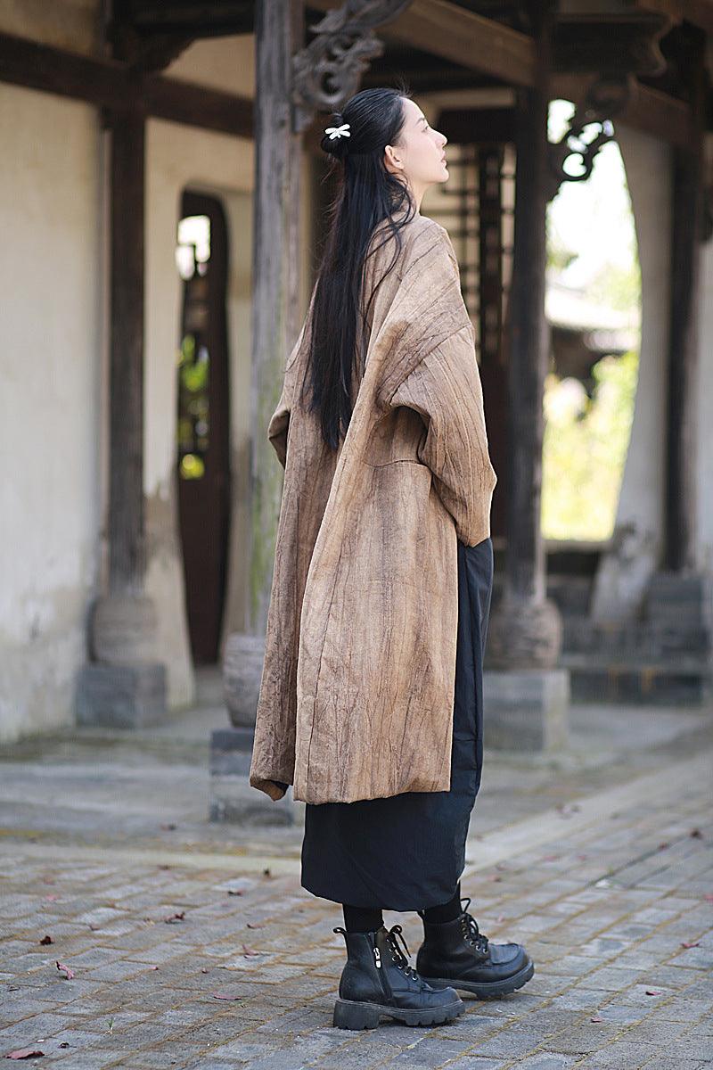 Ladies’ Retro Tie-Dye Quilted Ramie Coat with Long Sleeves-Women's coat-Thebesttailor-Thebesttailor