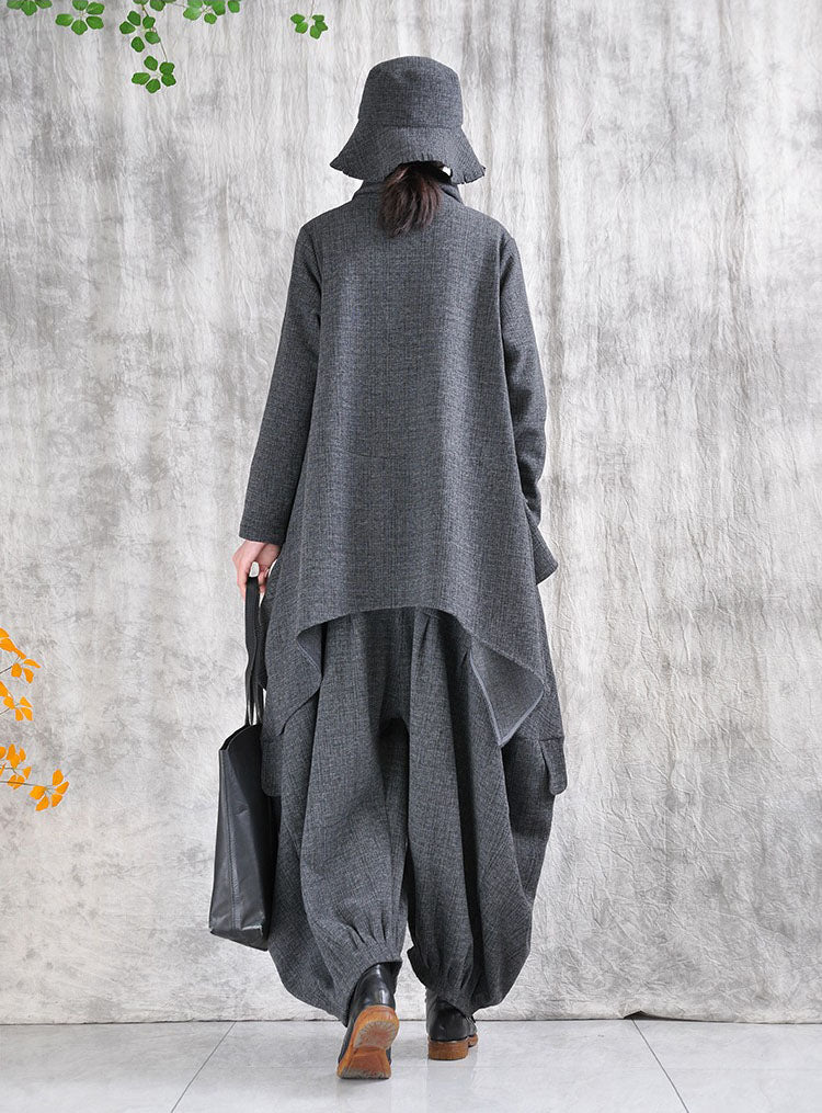 Winter Casual Gray Asymmetrical Top Long Sleeve