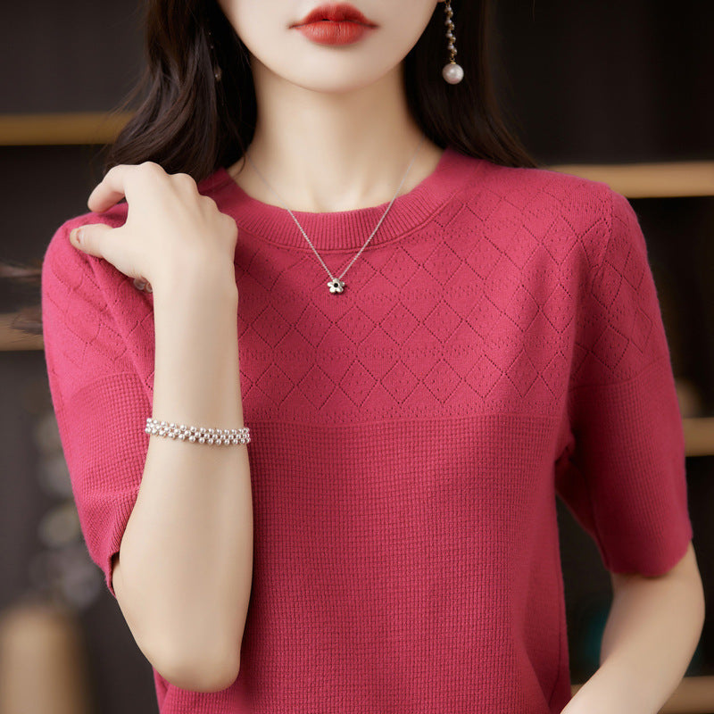 Women's Round Neck Short Sleeve Knit Top