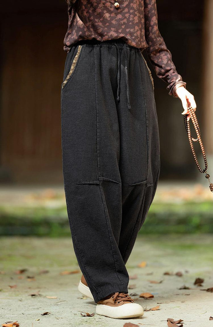 Retro Cozy Linen Loose Bloomers-Women's pants-Thebesttailor-One size-Black-Cotton-Thebesttailor
