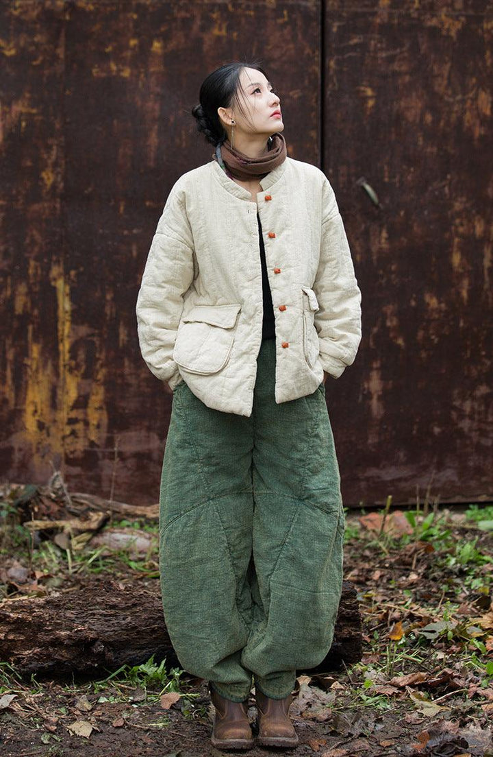 Linen Cotton Long Sleeve Quilted Jacket for Women-Women's coat-Thebesttailor-Thebesttailor