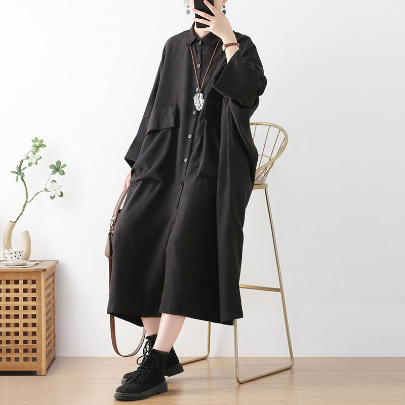 Cotton Maxi Dress with Bat Sleeves for Spring