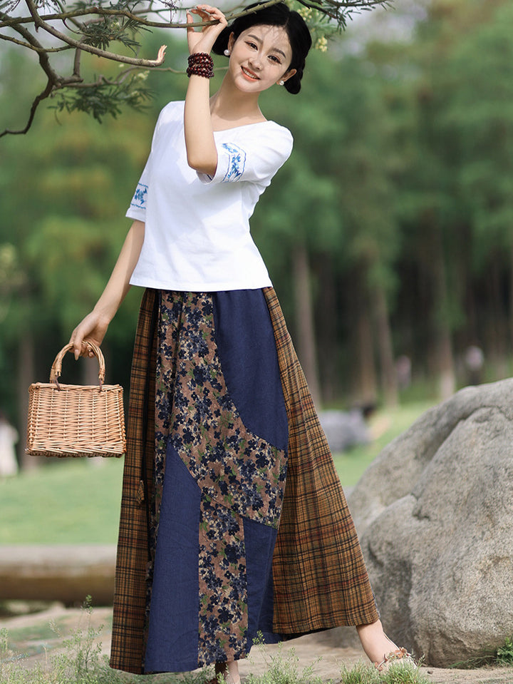 Cotton and Linen Elastic Waist Renaissance Swing Skirt