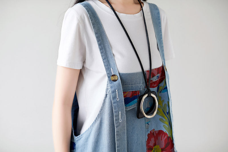 Summer Casual Blue Patchwork Overalls for Women
