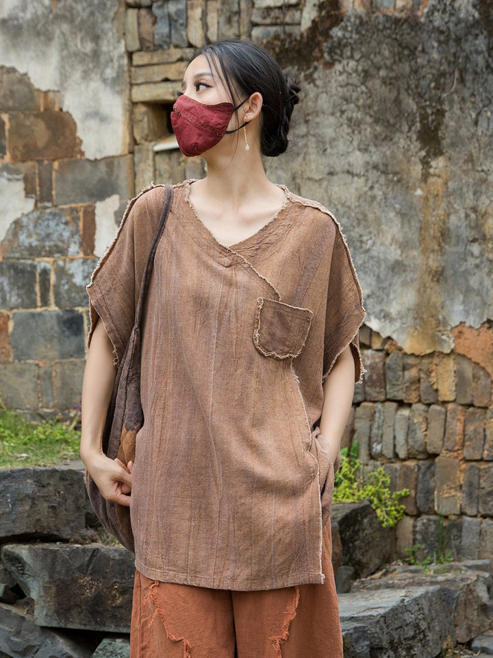 Women's Linen Zen T-Shirt Tie Dye Sand Wash Blouses