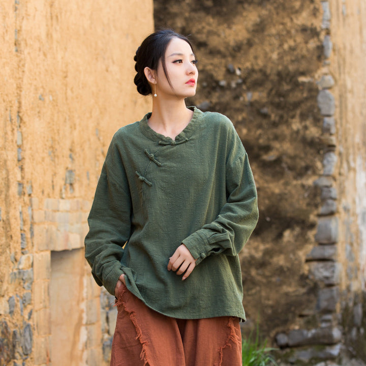 Women's Linen Zen Meditation Long Sleeve Loose Blouses