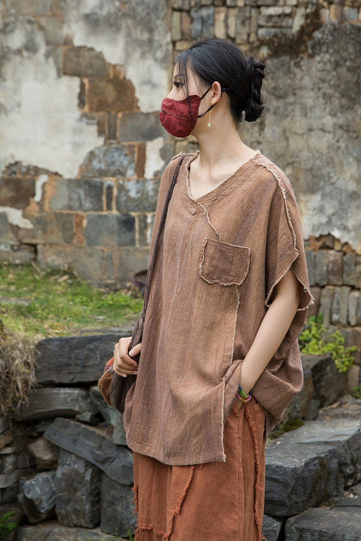 Women's Linen Zen T-Shirt Tie Dye Sand Wash Blouses