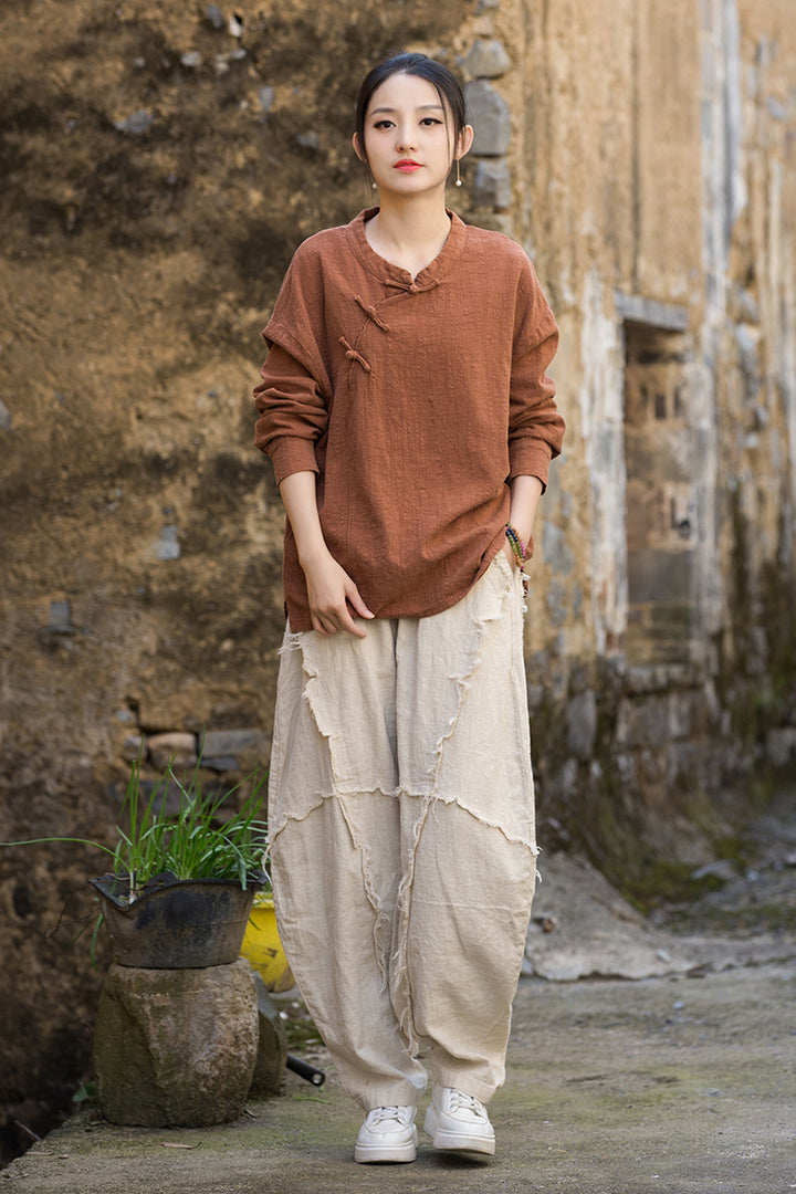 Women's Linen Zen Meditation Long Sleeve Loose Blouses