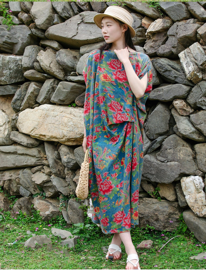 Cotton Print Boho Summer Short Sleeve Dress by Thebesttailor