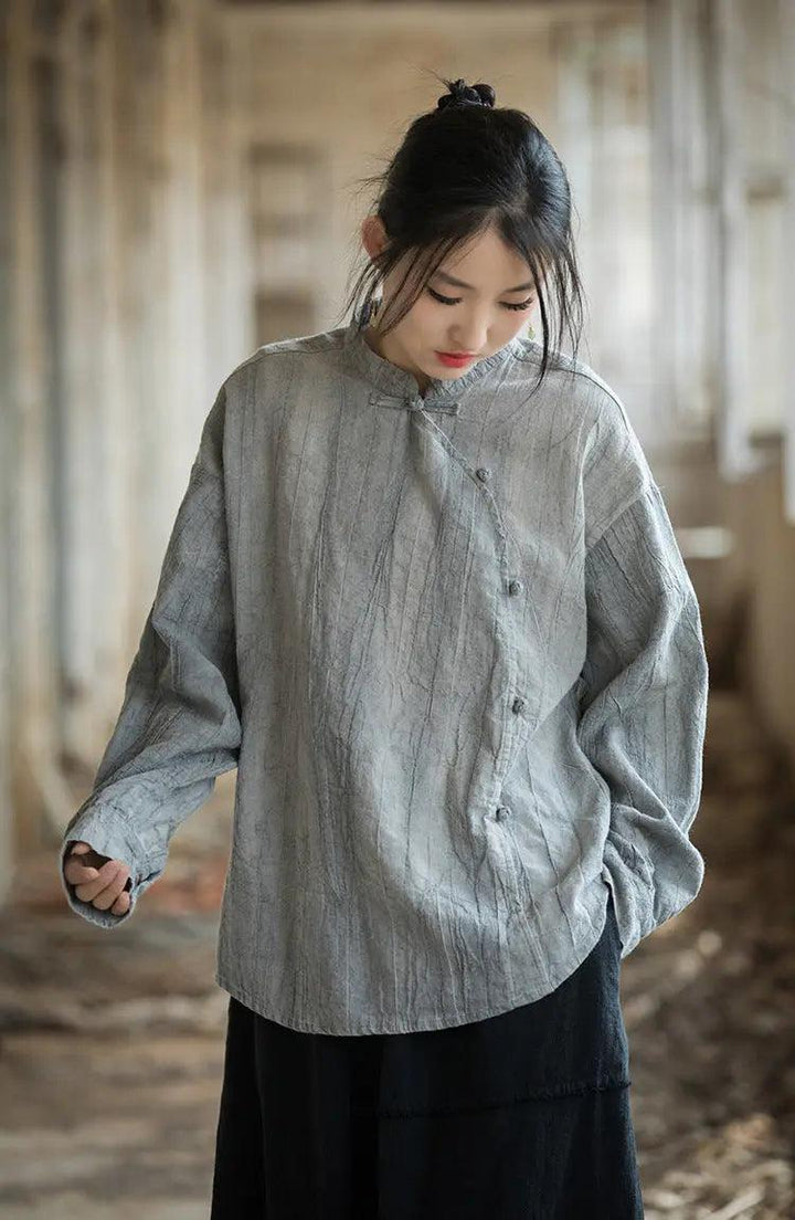 Handmade Retro Tie-Dye Cotton and Linen Sun Shirt for Women-Women's Shirt-Thebesttailor-Thebesttailor