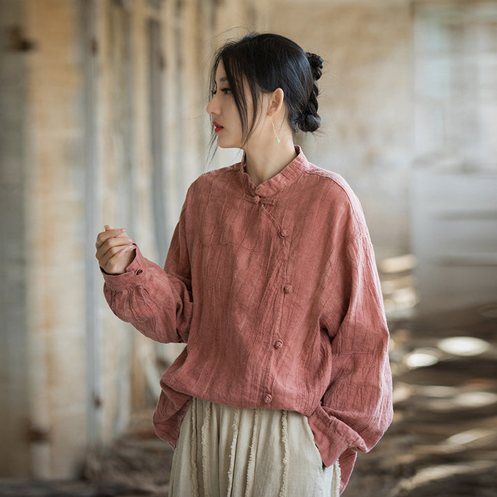 New Chinese Linen Tie-Dyed Casual Blouses for Work