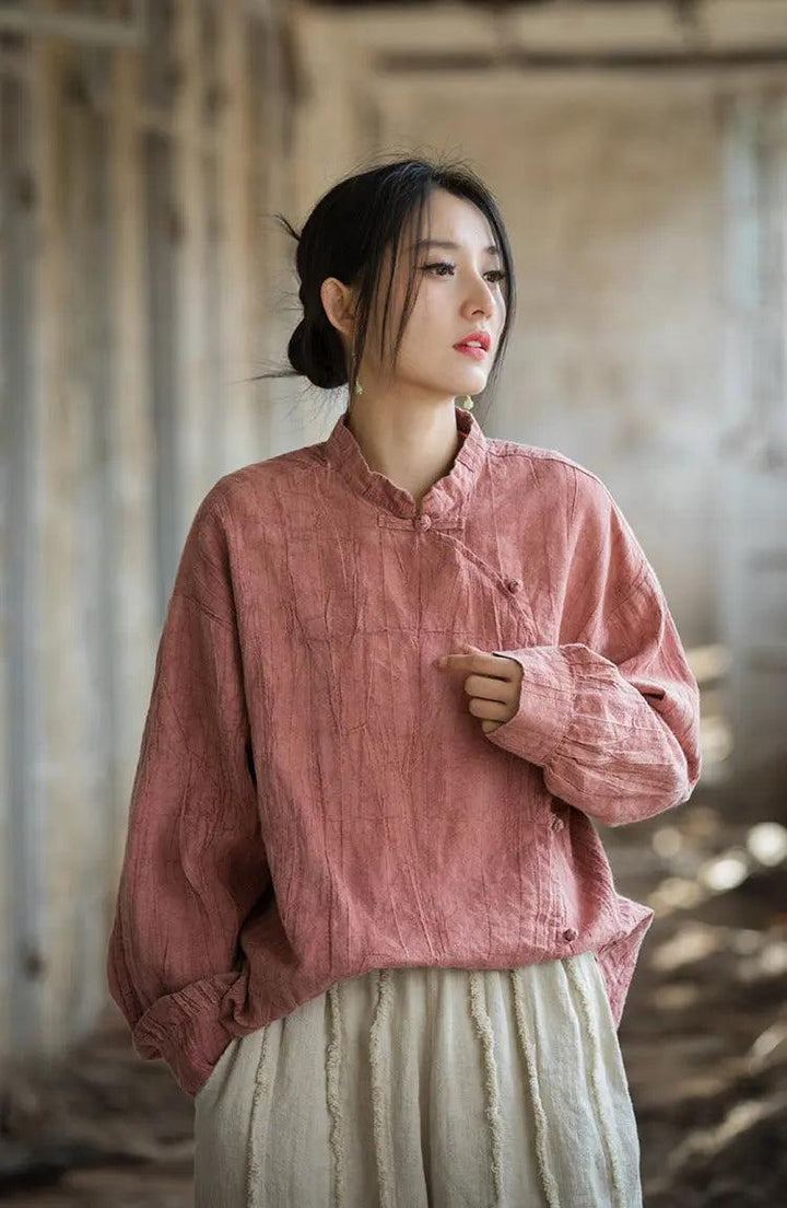 Handmade Retro Tie-Dye Cotton and Linen Sun Shirt for Women-Women's Shirt-Thebesttailor-Thebesttailor