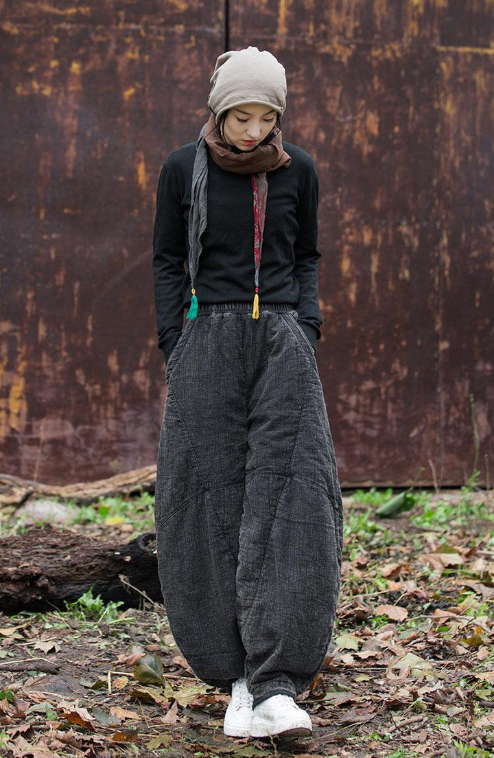 Cozy Linen Harem Trousers for Women - Winter Bloomers-Women's pants-Thebesttailor-Thebesttailor