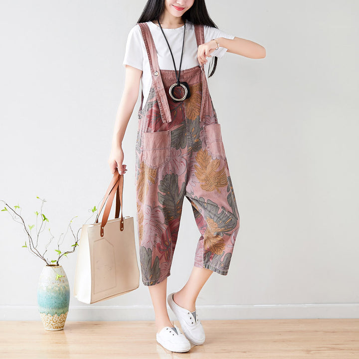 Summer Casual Print Cropped Overalls