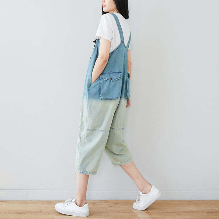 Summer Casual Blue Gradient Color Overalls for Women