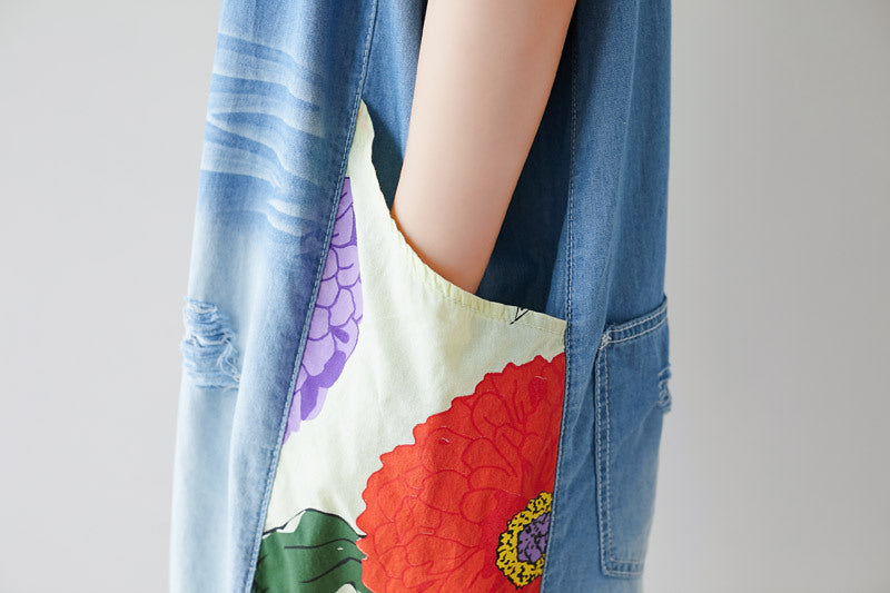 Summer Casual Print Blue Overalls for Women