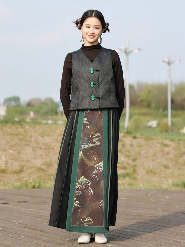 Chinese Style Horse Face Swing Skirt