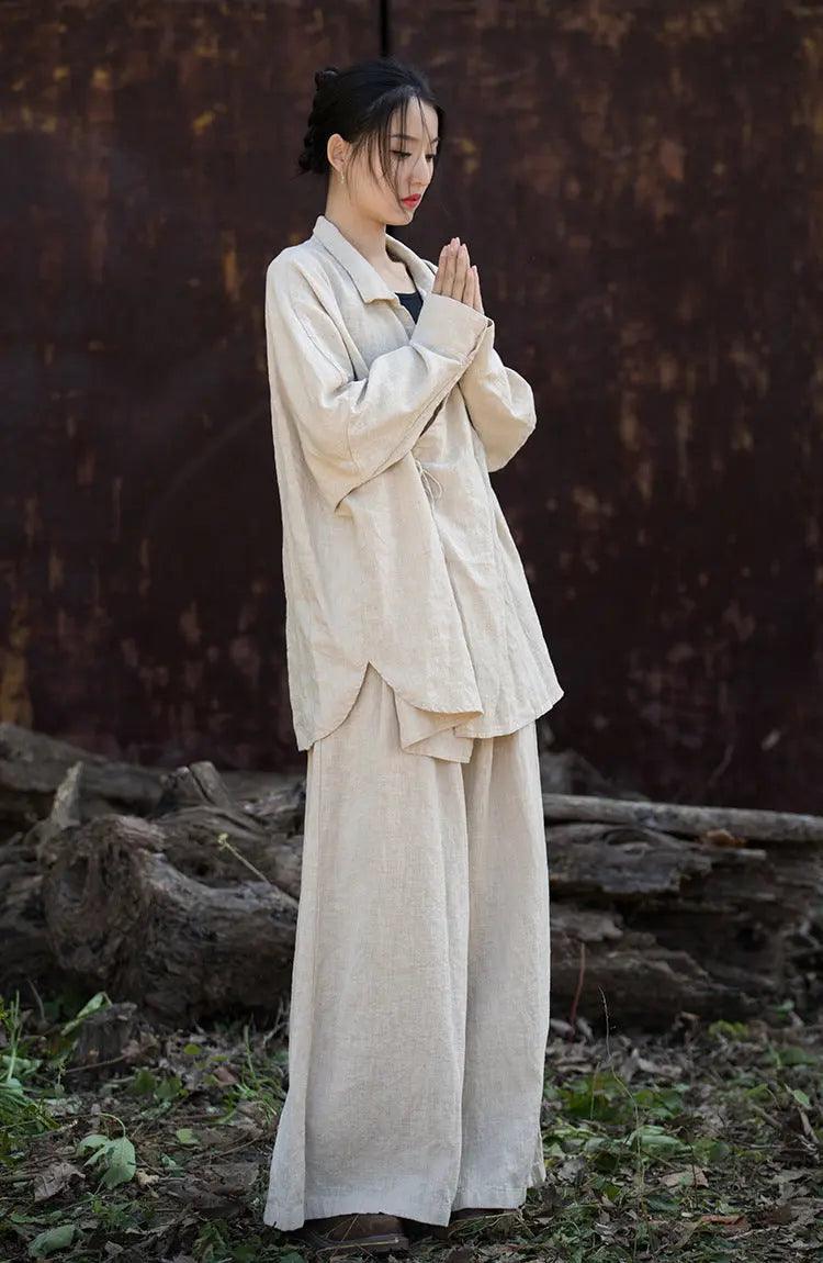 women tops Vintage Lace-up Linen Cardigan with Retro Style-Women's Shirt-Thebesttailor-Thebesttailor
