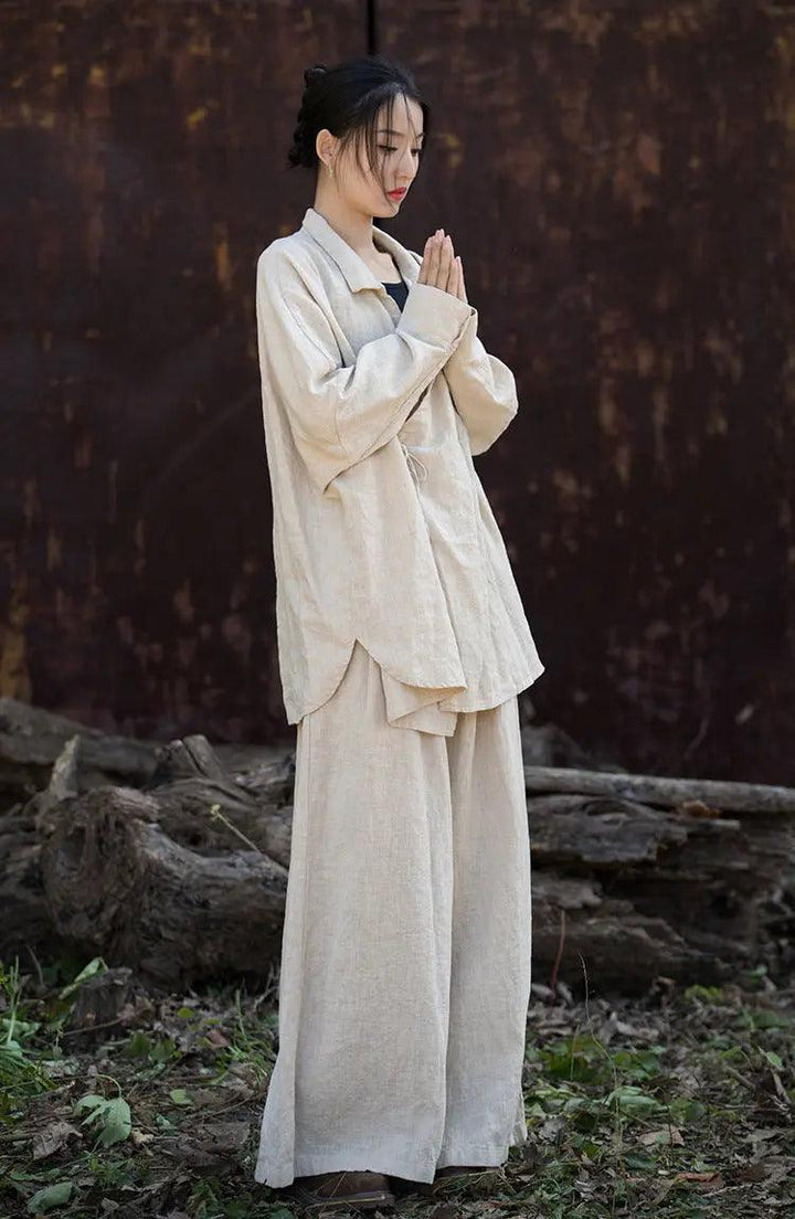 women tops Vintage Lace-up Linen Cardigan with Retro Style-Women's Shirt-Thebesttailor-Thebesttailor