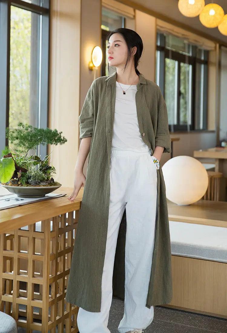 100 linen shirts womens long sleeves blouse womens long sleeve tops-Women's Shirt-Thebesttailor-Thebesttailor