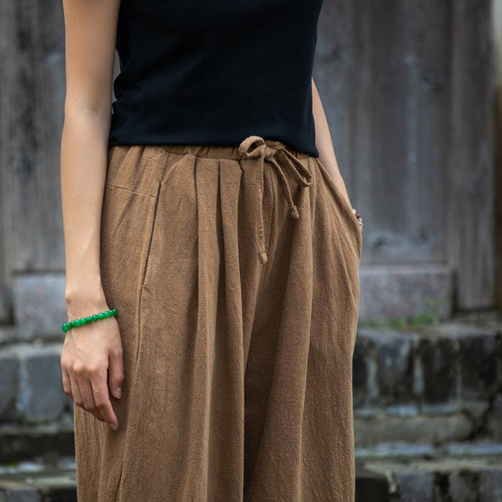 Sand-Washed Linen Tapered Carrot Pants with Drawstring-Women's pants-Thebesttailor-Thebesttailor