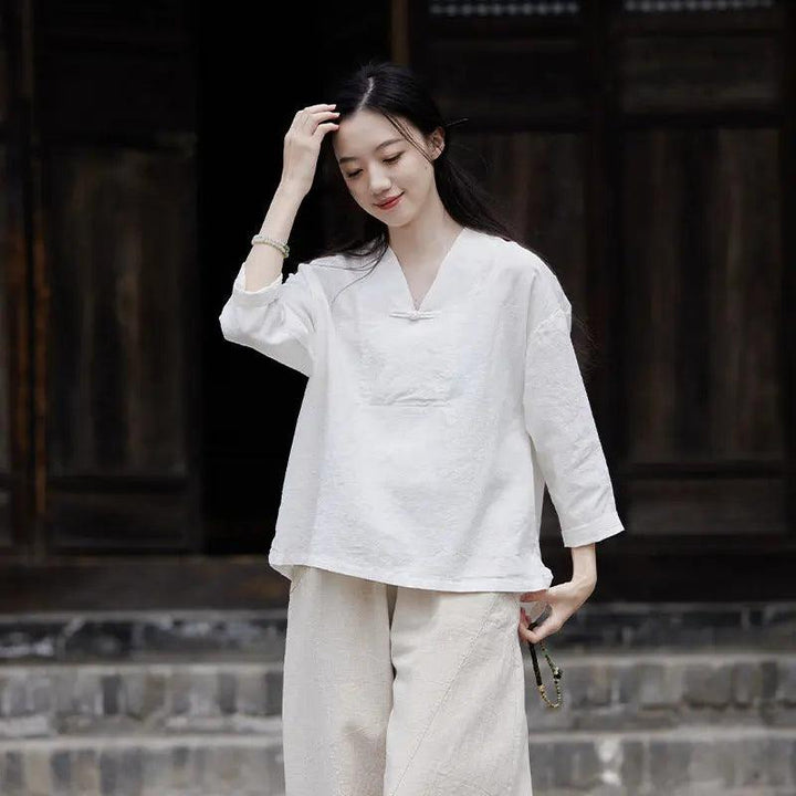 linen shirts women summer tops womens blouses 3 4 sleeve tops-Women's Shirt-Thebesttailor-Thebesttailor