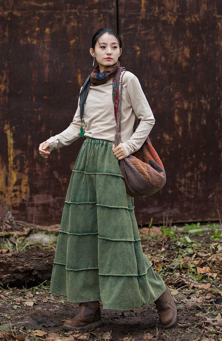 Retro Long Wool A-line Maxi Skirt with Pockets for Women-Women's Skirts-Thebesttailor-Thebesttailor