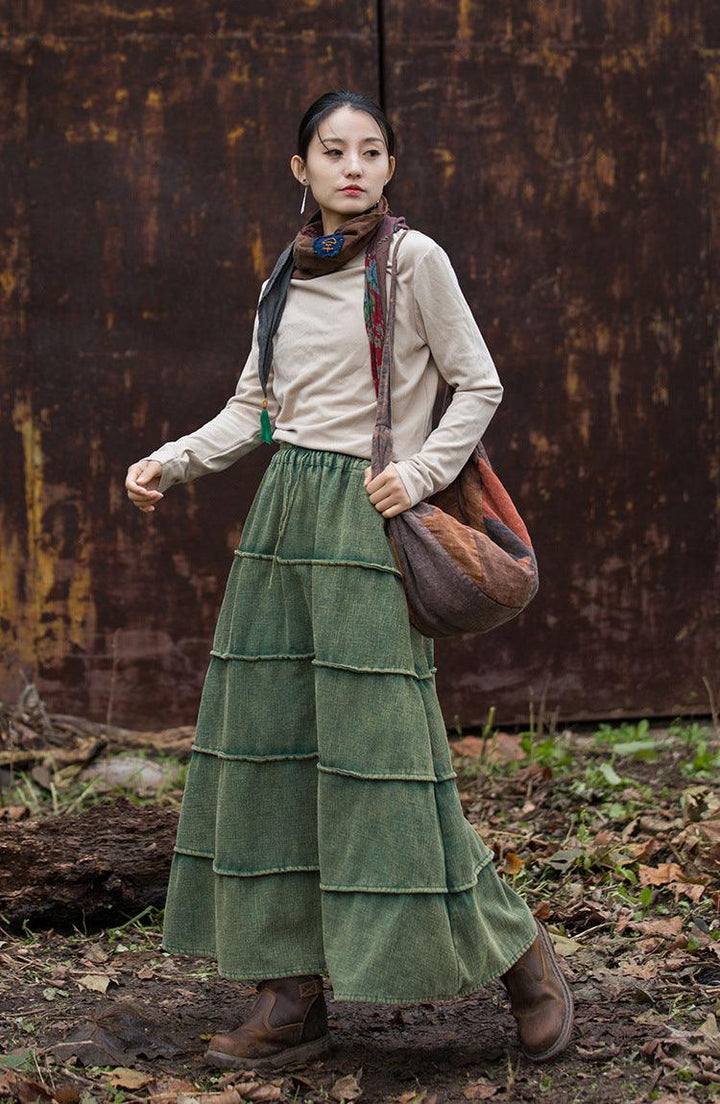 Retro Long Wool A-line Maxi Skirt with Pockets for Women-Women's Skirts-Thebesttailor-Thebesttailor