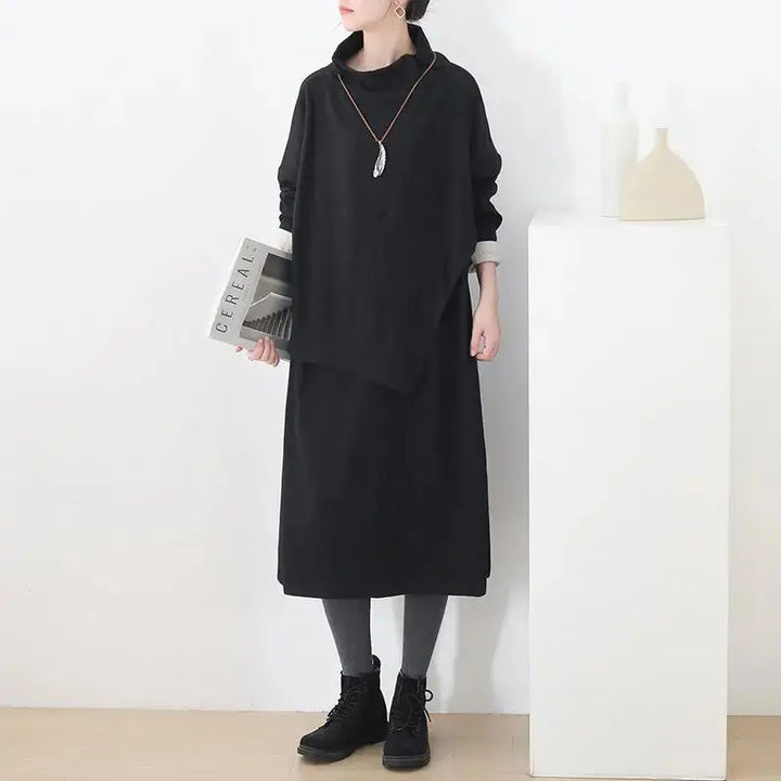 Black Cotton Long Sleeve Dresses