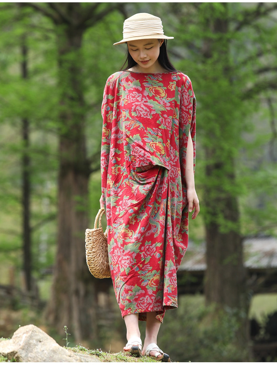 Cotton Print Boho Summer Short Sleeve Dress by Thebesttailor