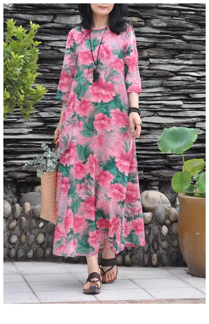 vintage-linen-floral-summer-dress-for-women by Thebesttailor