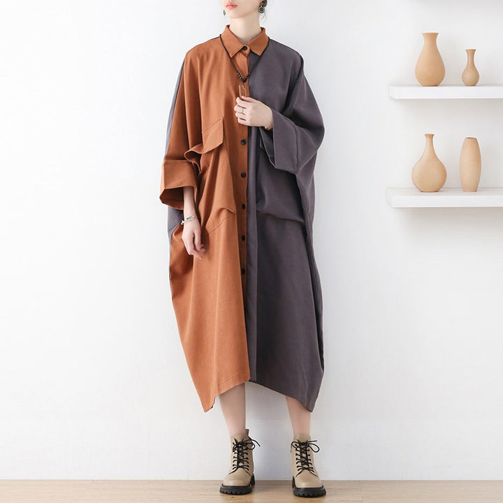 Cotton Patterned Loose Fit Oversized Shirt Dress
