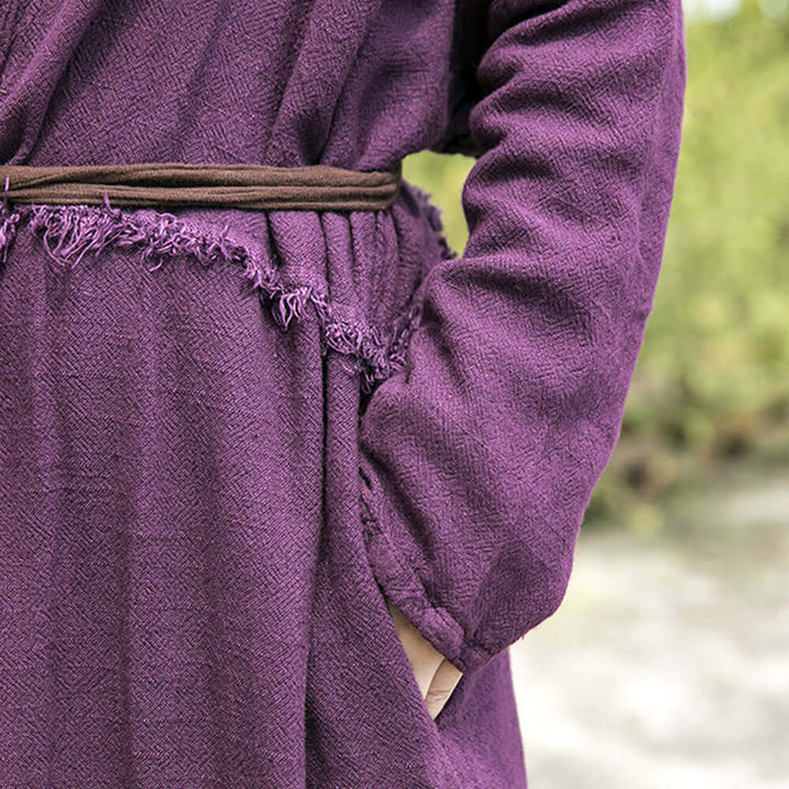 Women's Autumn grape purple Linen Long Cardigan Coat Belted
