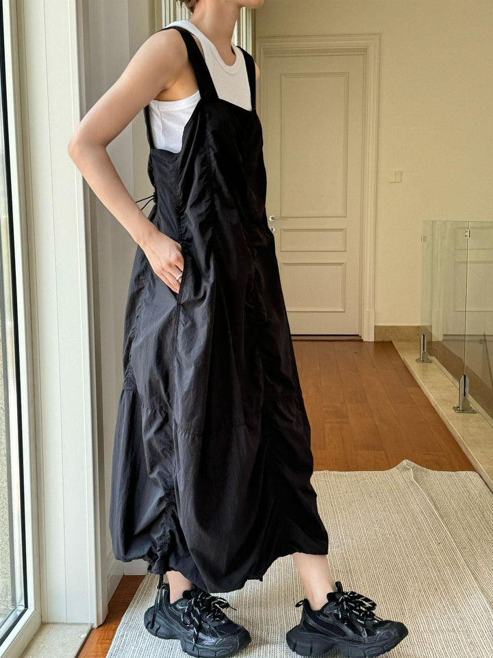 Summer casual drawstring pleated overalls dress workwear dress Thebesttailor