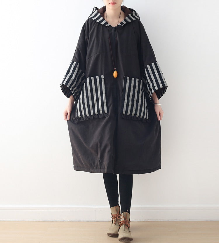 Vintage Zip-Up Cotton Hooded Coat with Long Sleeves and Padding